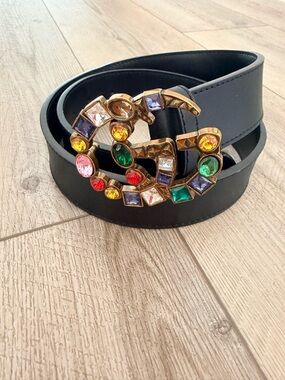 Black Women's Jewel-Embellished Leather Belt